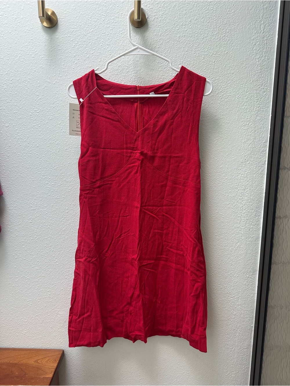 Linen Blend Red V-Neck Sleeveless Mini Dress